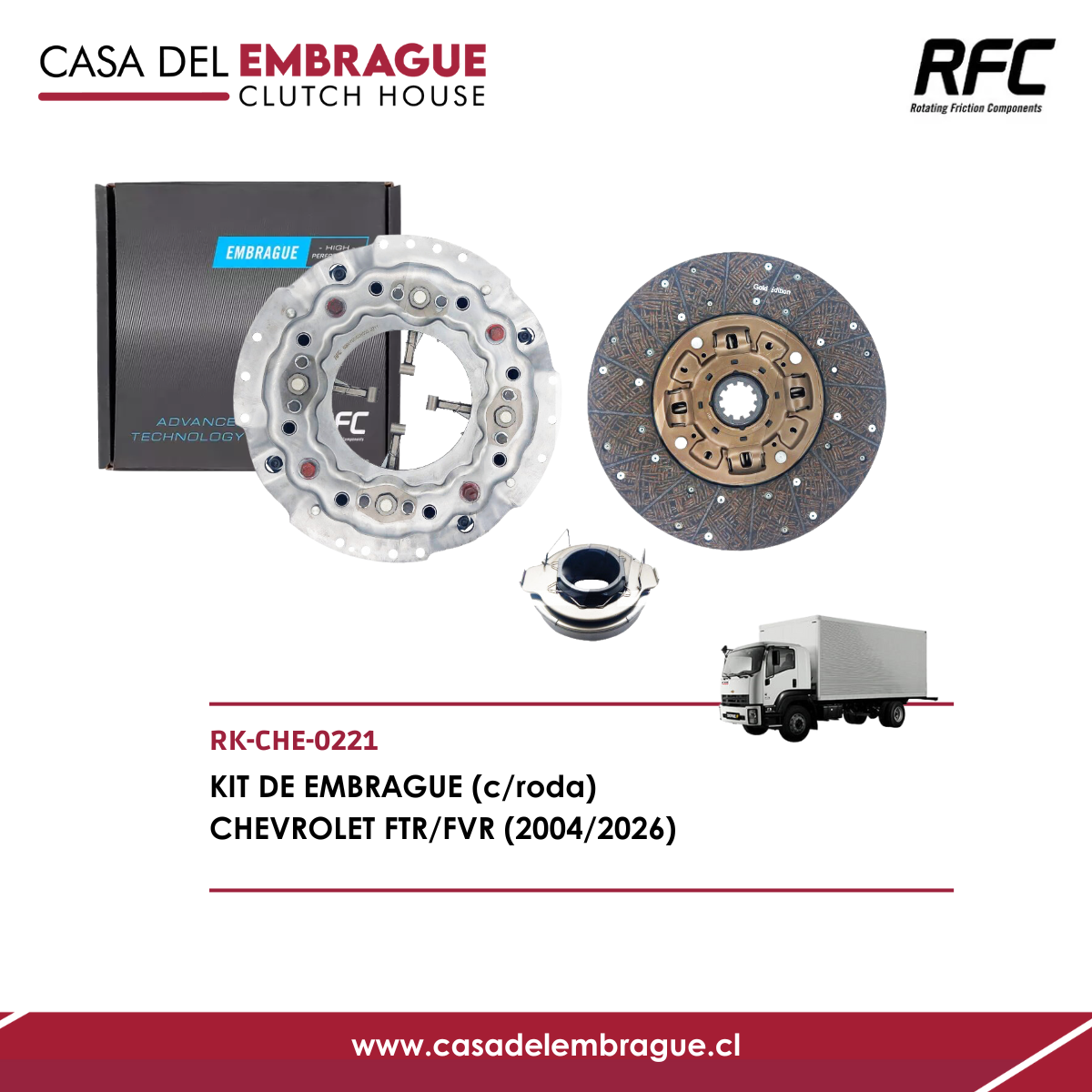 Kit de Embrague Chevrolet FTR / FVR (con Rodamiento) – Años 2004 en adelante
